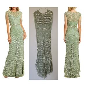 Mac Duggal High Neck Beaded Fringe Fitted Gown Size 10